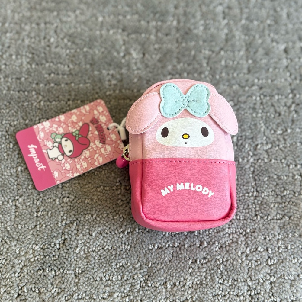 NEW Sanrio My Melody Retractable Key Card Holder Keychain Pouch with Zipper Pink